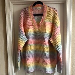 ADORA Pink and Yellow V-Neck Sweater